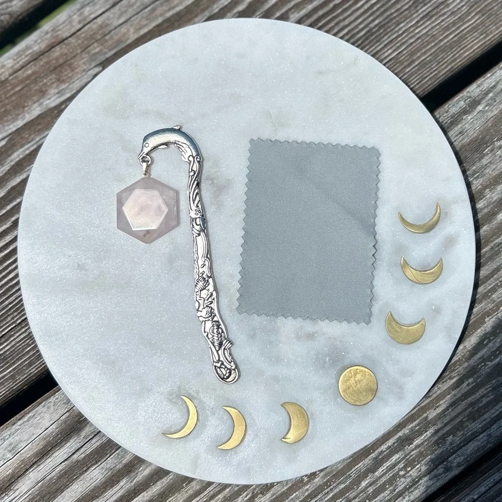 Rose Quartz Dolphin Metal Bookmark